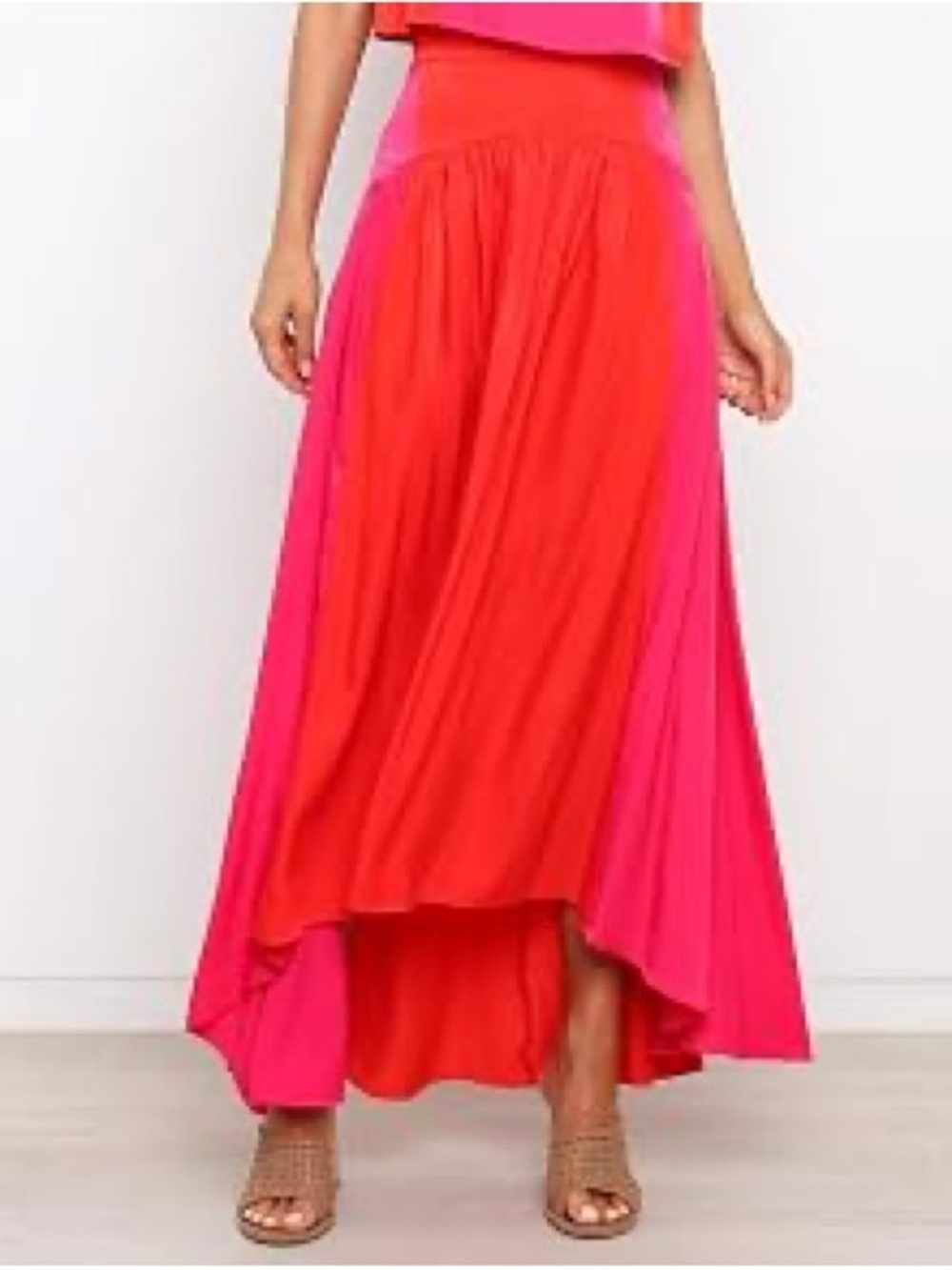 Petal & Pup Lula Coral and Magenta High-Low Satin Skirt